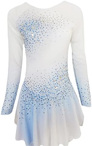 איור שמלת החלקה על החלקה לבנה וכחול בהיר יהלום בנות תחרות בנות תחרות