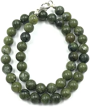 שניה תכשיטים טבעי ירוק ירקן חן עגול חרוזים נמתח 15.5 סנטימטרים קולר שרשרת עבור בנות ונשים, יוניסקס שרשרת,
