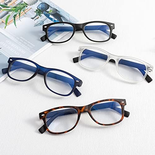 קל לקרוא 4 חבילה קלאסי קריאת משקפיים כחול אור חסימת עבור גברים נשים,מלבני מחשב קוראי עם אביב ציר