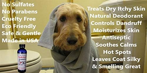 שמפו טבעי לכלבים לעור רגיש מגרד יבש-פורמולה להקלה על אלרגיה. אמבט כלב לכלבים מסריחים עם שמן עץ תה מרגיע