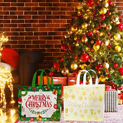 מיס פנטזיה 12 חבילה עמידה לחג המולד עמיד לא ארוגים תיקים 4 דפוסים שקיות מכולת לשימוש חוזר.
