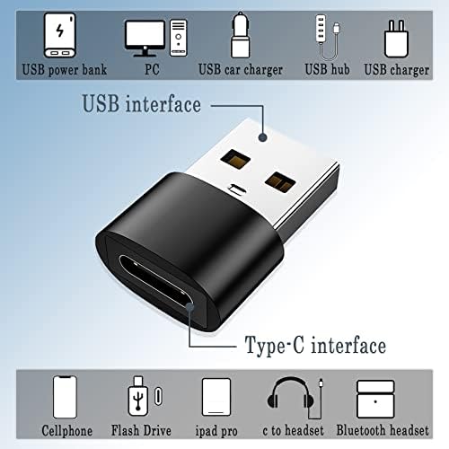 Fuyiocn USB C ל- USB מתאם 2 חבילה, USB C ל- USB מתאם להמיר מחבר טעינה מהירה תואם, שחור וכסף
