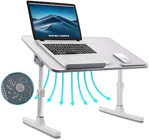 מחשב נייד מיטת מגש שולחן, שולחן חיק מחשב נייד למיטה, מיטת מחשב נייד שולחן עם קירור מאוורר, מתכוונן מעמד מחשב