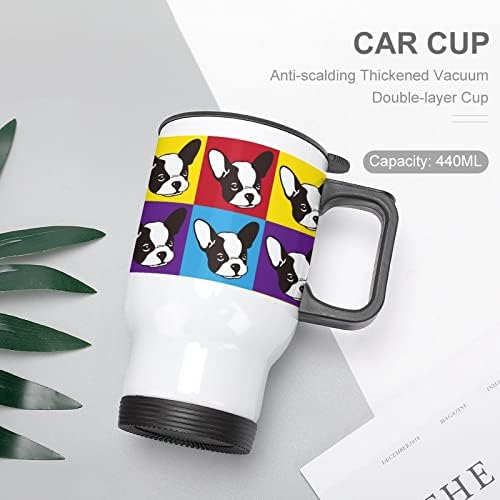 דפוס בולדוג צרפתי ספלי נסיעה קפה כוס מכונית נירוסטה מכונית קרח עם ידית שפיכה טוויסט טוויסט על