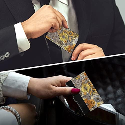 חרציות סתיו פרחי כרטיס ביקור מחזיק עבור נשים גברים כרטיס ביקור מחזיק מקרה עם עור שם אשראי כרטיס מזהה כרטיס