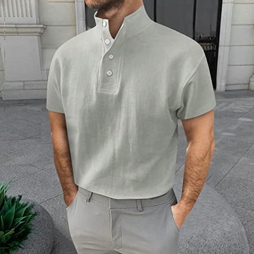 חולצות גברים גברים קפיצים וסתיו כפתור צוואר עגול בצבע אחיד חולצה חולצה שרוול קצר חולצה תחתונה עליונה