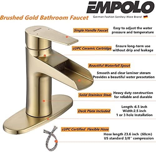 Empolo מפל מפל ברז אמבטיה ברז ידית יחיד עם כיור חור אחד מודרני כיור ברז עם סיפון סיפון עם הרכבה פקק
