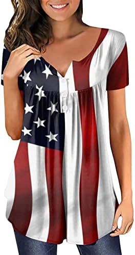 בגדי נשים שרוול קצר יום עצמאות יום גרפי צוואר צוואר עליון זורם זורם חולצות חולצות נרי חולצה מזדמנת