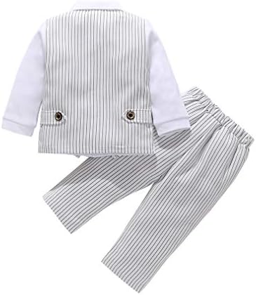 תלבושת ג'נטלמן לתינוק, חולצת טריקו עם שרוול ארוך עם אפוד מזויף ומכנסיים וקשת, חליפת בגדי ילד לתינוקות