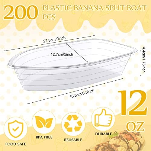 RTTERI 200 יח 'צלחת סירות מפוצלת בננה 12 OZ גלידה חד פעמית קערות סנדות בננה קערות מפוצלות מחמד