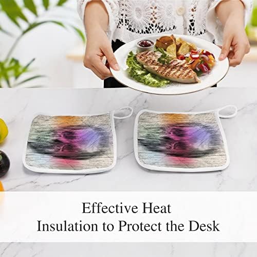 מחזיקי סיר גולגולת דיסקו צבעוניים 8x8 רפידות חמות עמידות בפני חום הגנה על שולחן העבודה למטבח בישול סט דו-חלקים