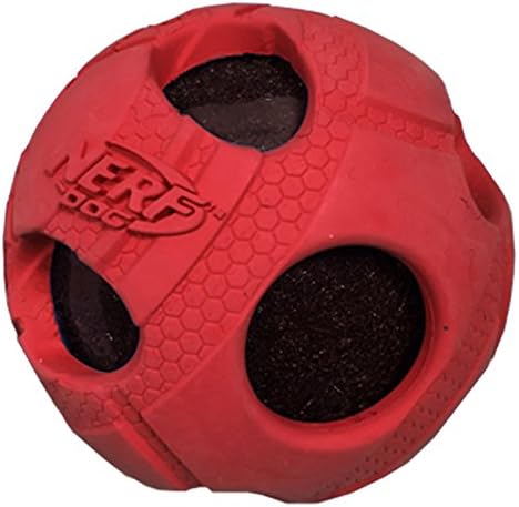 נרף כלב 1484 אדום גומי עטוף בש טניס כדור חריקת צעצוע, בינוני