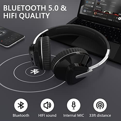 מעל אוזניות אוזניים אלחוטיות Bluetooth מבטלות אוזניות עם מיקרופון, זמן משחק של 40 שעות, כוסות אוזניים חלבוניות