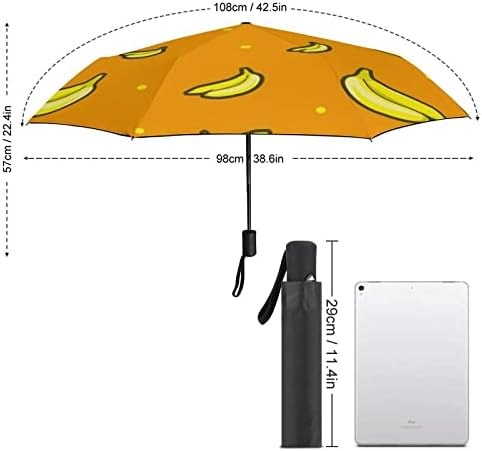 דפוס בננה עם מטריית נסיעות כתומה אטומה לרוח 3 קפלים מטרייה מתקפלת אוטומטית לגברים נשים