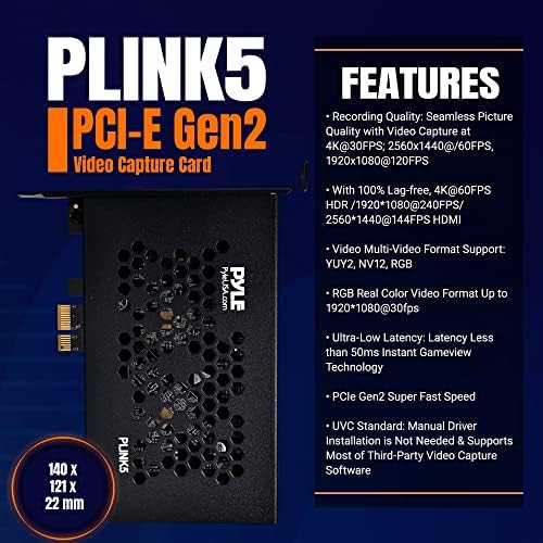 Plink5 HDMI כרטיס לכידת וידאו מאת Pyle- pci-e gen2 4K HDMI-to-USB הקלטת אודיו-וידיאו- HD- HD-LAG ו- Eltra-Low-Low