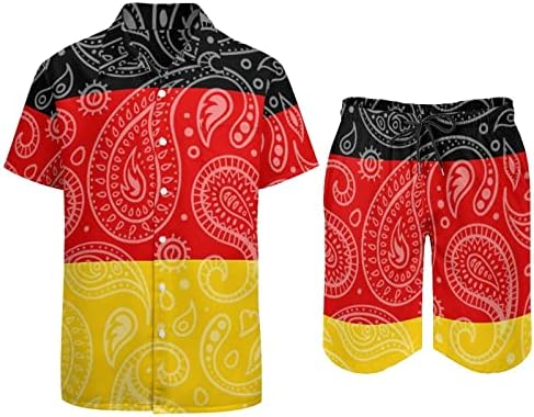 פייזלי גרמניה דגל גברים 2 חלקים הוואי סט מכפתור חולצות שרוול קצר מכנסי חוף רופפים מתאימים