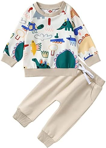 Gliglittr פעוט תלבושות בגדי תינוקות הגדר דינוזאור מודפס סוודר שרוול ארוך סוודר+מכנסיים ילדים