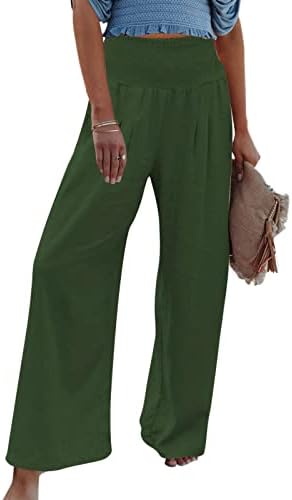 מכנסי בוהו פאלאצו מזדמנים של Xiloccer מכנסיים מוצקים מכנסיים המותניים מכנסיים רגל נשים בצבע גבוה