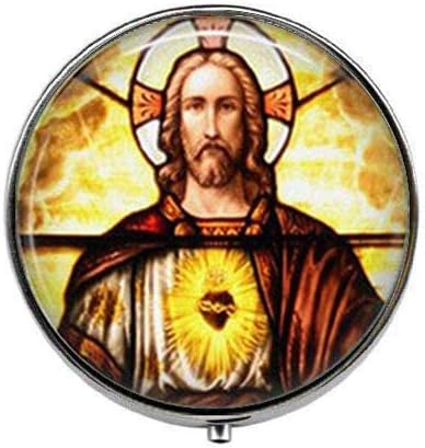 לב קדוש של ישו קדוש קור בוער לב דתי לב - אמנות תמונה גלולת תיבת-קסם גלולת תיבת-זכוכית סוכריות תיבה