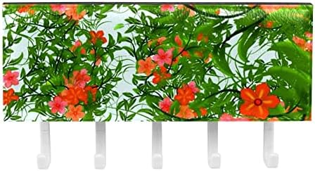 פרחים אדומים טרופיים מארגן מתלים צמחים ירוקים עם 5 ווים מדף מדף מטבח קיר מדף אחסון רב -פונקציונלי