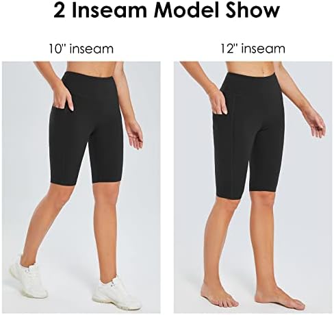 מכנסי דחיסת יוגה ארוכים לנשים מכנסיים קצרים במותניים באורך ברך באורך סטרץ 'מכנסיים קצרים עם כיסים