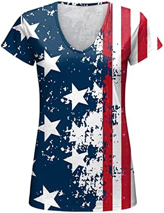 חולצות טי ספנדקס יום העצמאות לנשים הדפס חולצות קיץ יומיות לגופיות צווארון וי לנשים 4 אמריקאיות