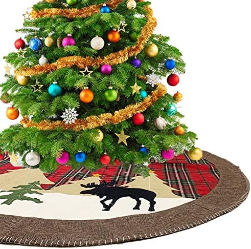 חצאית עץ חג המולד, 41 סנטימטרים אדומים ושחורים בדוק חצאית עץ משובצת עם אלמנטים לחג המולד של איילים, חצאית עץ חג