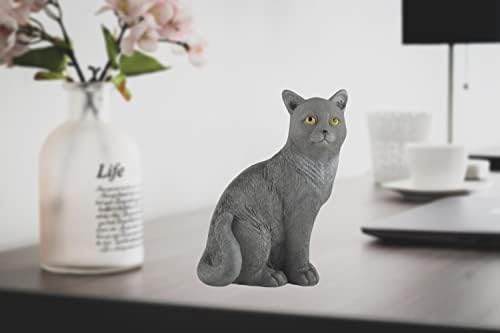 צלמית זיכרון לחיות מחמד בונזאפיקס, פסל חתול אפור לסמני קבר, מתנות אהדה ועיצוב הבית - 5.32 גבוה עם אביזר