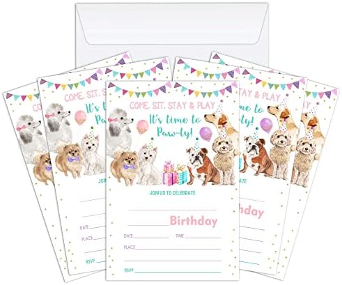 כרטיסי הזמנות ליום הולדת של Axamdam Dog, הזמנות למסיבות בלון לחיות מחמד לילדים נערים ונערות, 20 קלפים עם 20