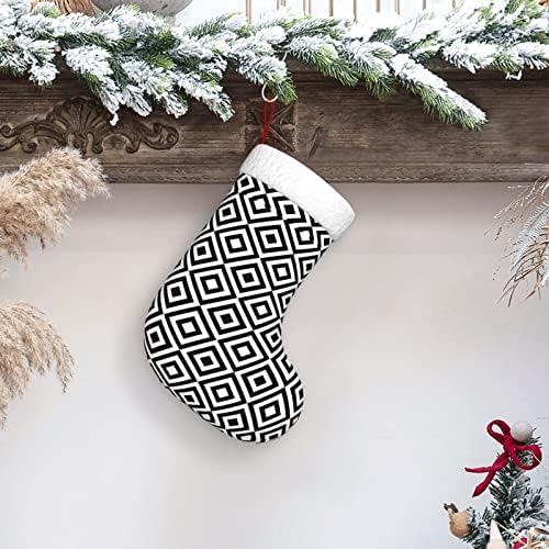 ריבועים גיאומטריים גיאומטריים בשחור לבן של כריסטמה גרביים קישוטי עץ חג המולד גרבי חג המולד לחג