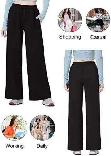 מכנסי רגל רחבים של Alimeimei לנשים מכנסי טרקלין מזדמנים מכנסי טרנינג אנטי קמטים ישר מכנסי טרנינג עם כיסים