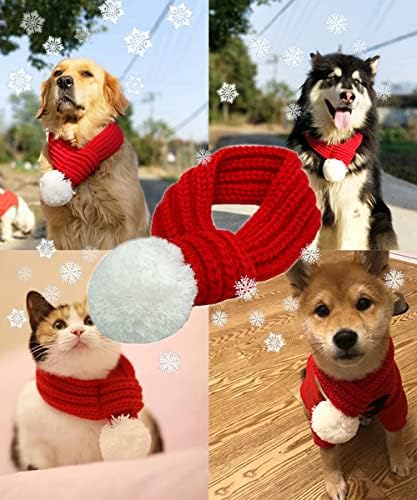 AURUEDA כלב חג המולד סנטה כובע וצעיף, כובע סנטה לכלבים קטנים וצעיף אדום חורפי לחתולי חיות מחמד