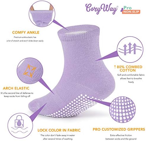 גרבי קרסול או גרביים של Coesyway Non Slip Crip, 12 זוגות לבנים ולבנות, צבעוניים, בני 1-3