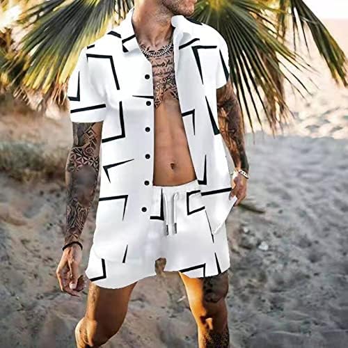 גברים מחליפים חולצת צווארון מכנסיים סט שרוול קצר הדפס הוואי אופנה אופנה חולצת קיץ מזדמנים מכנסיים מכנסיים חליפת
