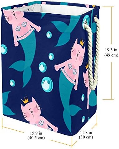 קריקטורה חתול בת ים ובועות 300 ד אוקספורד עמיד למים בגדי סל גדול כביסה סל עבור שמיכות בגדי צעצועים