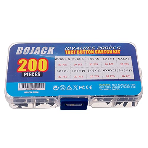 Bojack 10 ערכים 200 יח '6x6 ממ מתגי לחצן מישוש ממתגי כפתור 4 סיכות לחצן רגעים מתגי מבחר ערכת מגוון