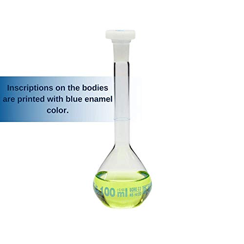 Isolab USA - בקבוק נפחי - סטנדרטי - ברור - מחלקה A - אישור תאים מוסמך - סולם כחול - 100 מל - NS 14/23