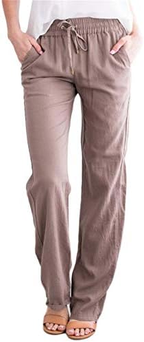 מכנסי טרנינג לנשים אנגונוול משרטטים מכנסי טרקלין רגל רחבים יוגה כותנה מפעילה ספורט עם מכנסי כיסים