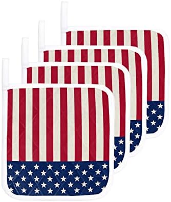 סט מטבח פוטולדר של 5, פסים אדומים וכוכבים דגל אמריקאי דגל אמריקה מחזיקי סיר עצמאות מחזיקי חום הוכחת חום