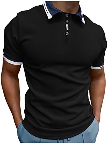חולצות פולו של XXBR Mens, פס שרוול קצר טלאים כפתור צוואר צוואר גולף גולף קיץ עסקים מזדמנים עבודה טניס