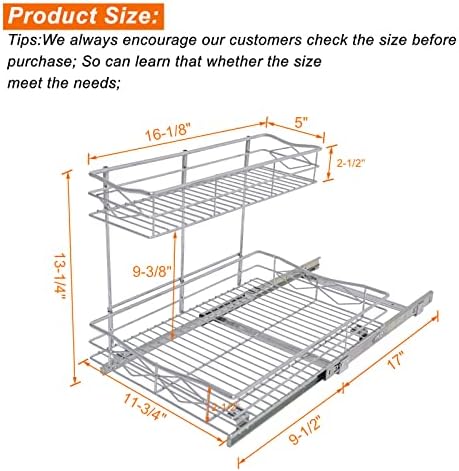 TQVAI לשלוף מארגן ארון, 2 שכבה מתחת למדף אחסון כיור עם מגירת הזזה, מטבח חוט מגלש חוצה סל - 11.75W x 17D x 13.25