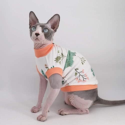 Sphynx חתול חסר שיער חמוד נושם קיץ כותנה בגדי חיות מחמד, חולצות צווארון עגול חולצות חתלתול ללא