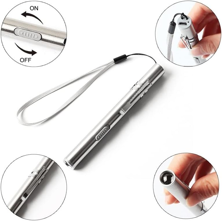Liuzh נטען נטען פנס עט עט אור אור קריר לבן + אור לבן חם עם כבל טעינה USB המשמש לקמפינג