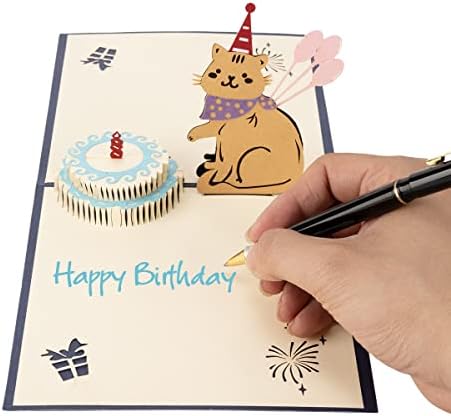 כרטיס יום הולדת לחתול קופץ, כרטיס עוגת יום הולדת 3 ד ' עם עיצוב חתול חמוד, מתנת יום הולדת מצחיקה, כרטיס פופ