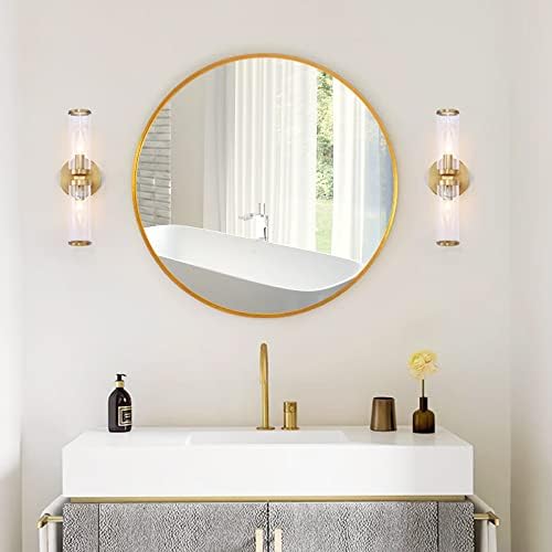 זהב עגול מראה 24 אינץ, עגול אמבטיה מראה עם מוברש מתכת מסגרת גדול מעגל קיר מראה לחדר שינה, סלון,