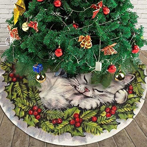 LVESHOP חג שמח חתלתול מקסים חצאית עץ חג המולד יוקרה עגול מקורה מחצלת חיצונית כפרי חג המולד