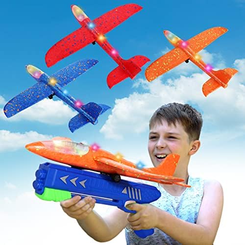 Hiktarme 3 Pack Pack Tairplane Toys צעצועים, 2 מצבי טיסה LED LED דאון דאון מעוט צעצוע מטוס לילדים, חיצוני משחקי