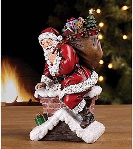 Napco Santa Claus מטפס על הארובה עם מתנות שרף סטונר אווטת פסלון חג דקורטיבי בגודל 11 אינץ 'למעטפת, מדף הספרים
