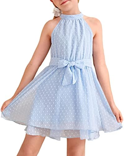 שמלת מיני הקיץ של הילדה צווארון קולר ללא שרוולים שוויצרי דוט לפרוע אונליין נדנדה שמלה קיצית מזדמן עבור