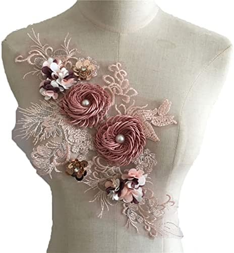 ESH7 3D חרוזים פרח פרח מבד תחרה אפליקציית, טלאים רקומים פרחים שמלת כלה כלי תפירה בעבודת יד לבגדים